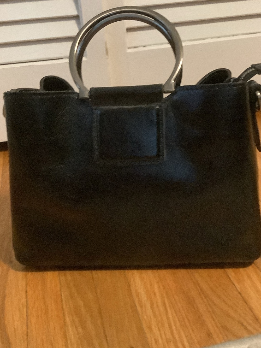 NWT! Patricia Nash Black Leather Top-Handle Women's Bag with Silver Ring Handles